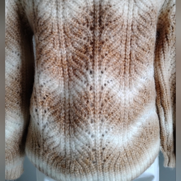 LOFT Wool Blend Chunky V-Neck Tawny Tan Carmel Cream Stripe Sweater Size… - Picture 9 of 15